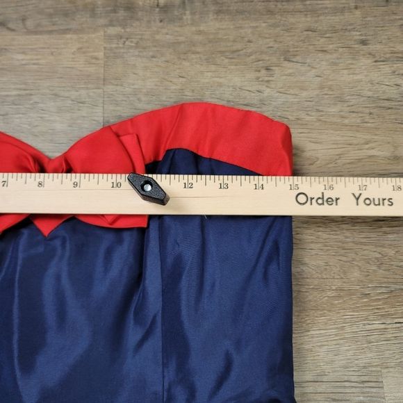 H&M Strapless Silk Dress Red Blue Sweetheart Sleeveless Sheath Casual Cocktail - Picture 3 of 12